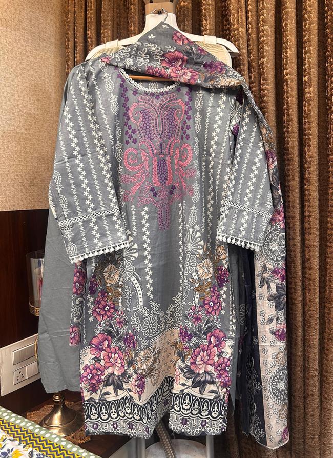 Cotton Grey Traditional Wear Printed Readymade Pakistani Suit